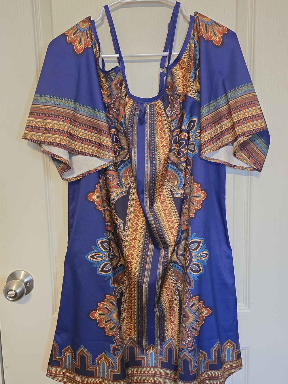Boho-Style Royal Blue Printed Mini Dress